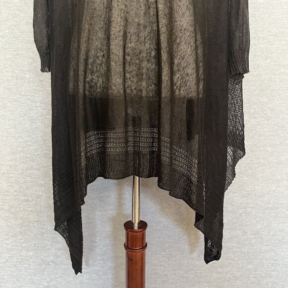 120% Lino Longline Cardigan Black Size S Sheer Open Gauzy Duster High Low Luxury - Picture 7 of 11